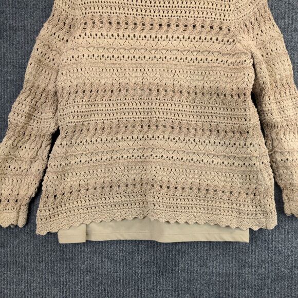 Dana Buchman Crocheted Pullover Sweater Built in Tank Sz XL Brown Boho - Picture 7 of 12